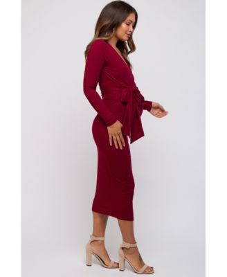 Maternity Denim Blue Ribbed Long Sleeve Wrap Dress