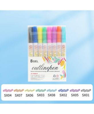 8 Colors Marker Pen, Coloring Lightstick Graffiti Pen, Self-Outline Metallic Markers for Writing, Scrapbooking and Coloring