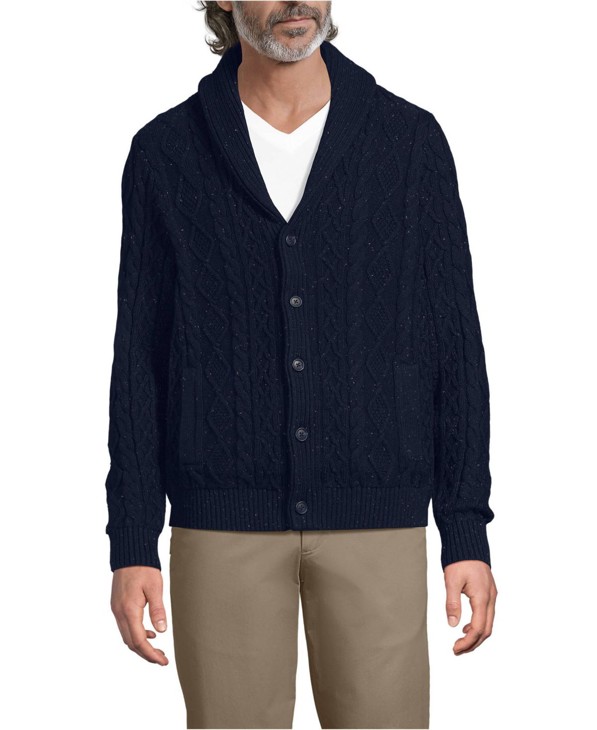 Мужской кардиган-шаль-кабель из хлопчатобумажной смеси с длинным рукавом