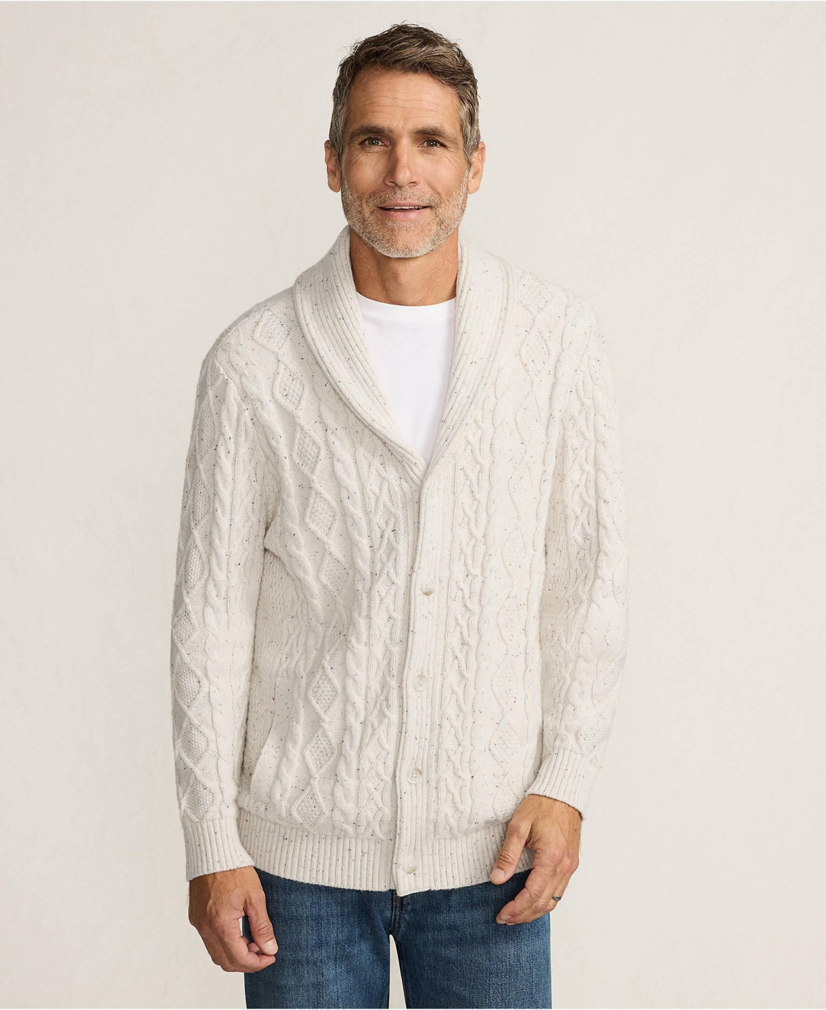 Lands' End Men's Long Sleeve Cotton Blend Cable Shawl Cardigan