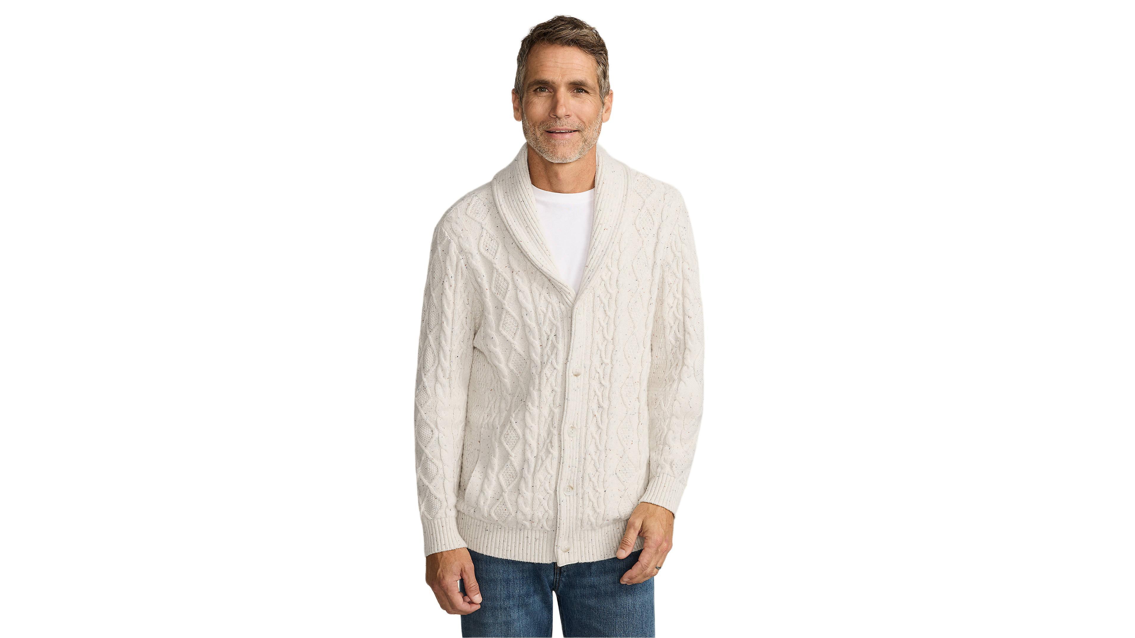 Lands' End Men's Long Sleeve Cotton Blend Cable Shawl Cardigan