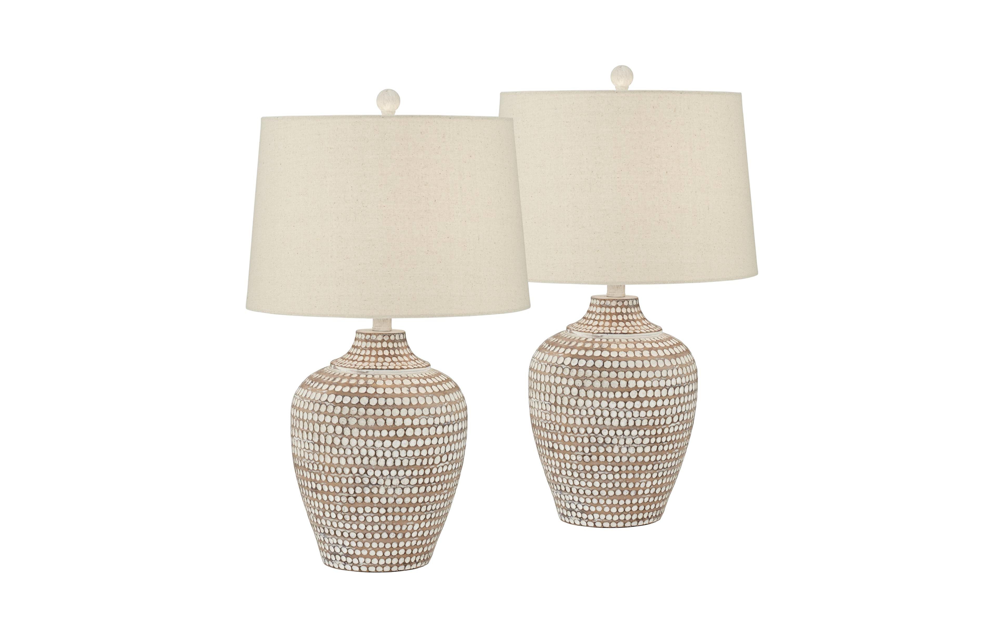 Regency Hill Alese 23 1/2" High Textured Dot Jug Farmhouse Rustic Accent Table Lamps Set of 2 Beige Light Earth Finish Living Room