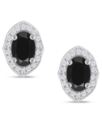 Gemstone and Diamond ((1/5 ct. t.w.) Halo Stud Earrings in 10k White Gold (also in 10k Yellow Gold)