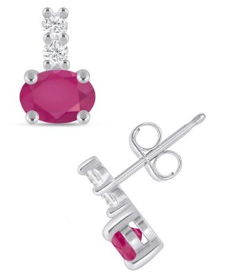 Gemstone and Diamond (1/8 ct. t.w.) Earrings in 10k White Gold 