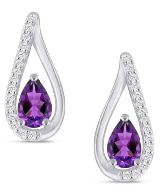Gemstone and Diamond Earrings (1/6 ct. t.w.) in 10k White Gold (also in 10k Yellow Gold)