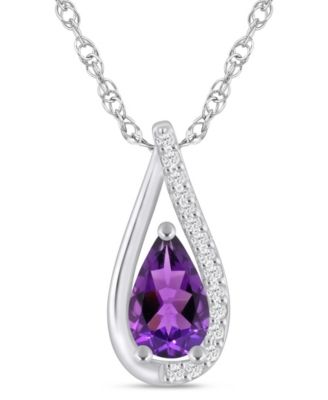 Macy's - Gemstone and Diamond Pendant Necklace (1/10 ct. t.w.) in 10K White Gold (also in 10K Yellow Gold)