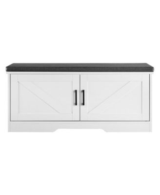 Wood, Linen, Foam, Fabric Padded Seat and Storage Shelf Entryway Shoe Rack Bench