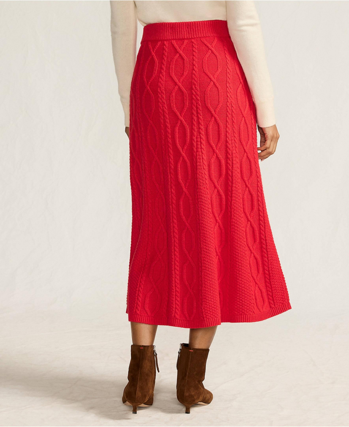 Lands' End Women's Cozy Lofty Cable Fluted Midi Sweater Skirt