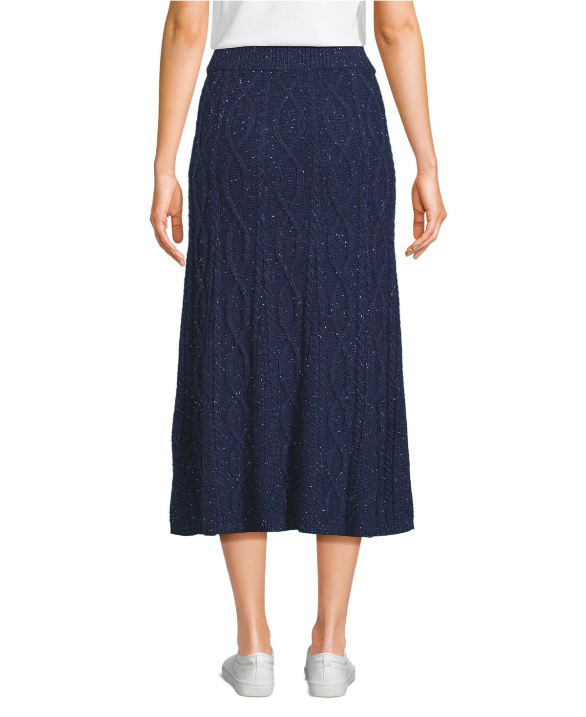 Lands' End Women's Cozy Lofty Cable Fluted Midi Sweater Skirt