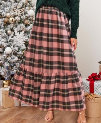 Women's Plaid Ruffled Maxi Skirt.