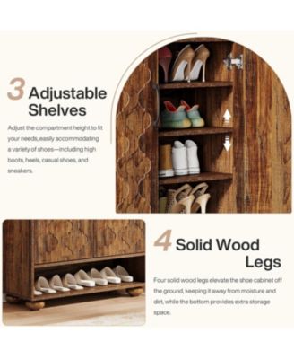 Shoe Cabinet with Doors, 6-Tier Shoe Rack with Adjustable Shelves and Solid Wood Feet