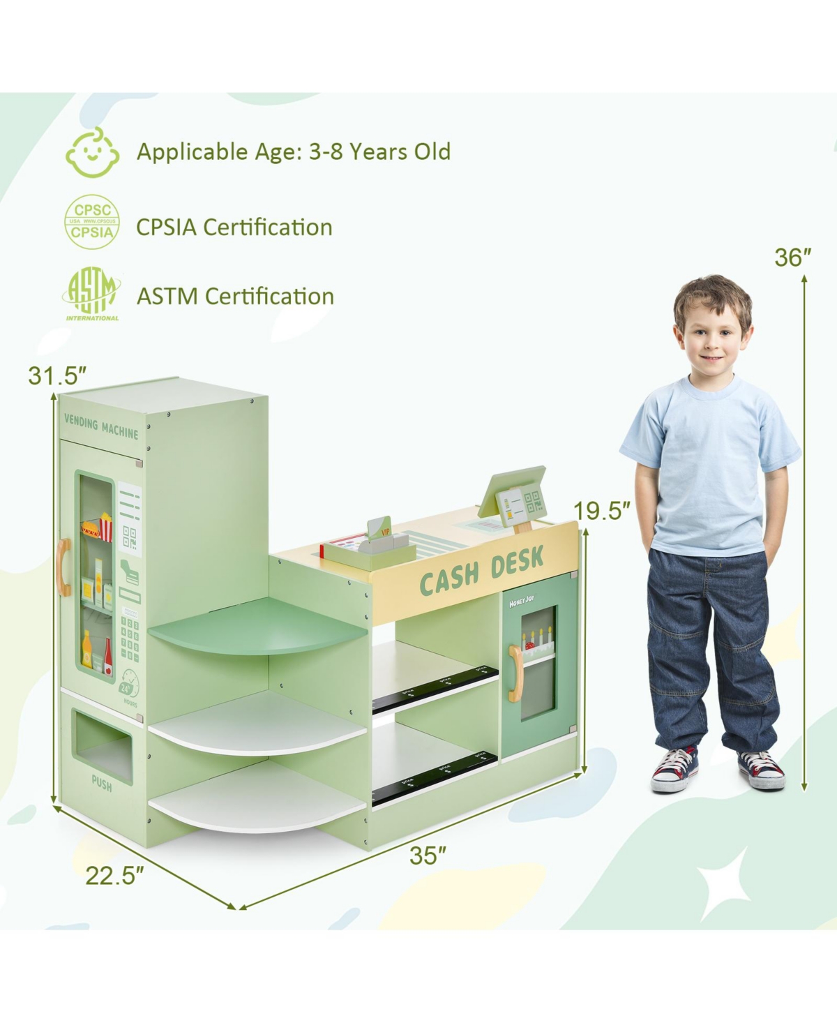 Skonyon Kids Wooden Supermarket Play Toy Set with Checkout Counter