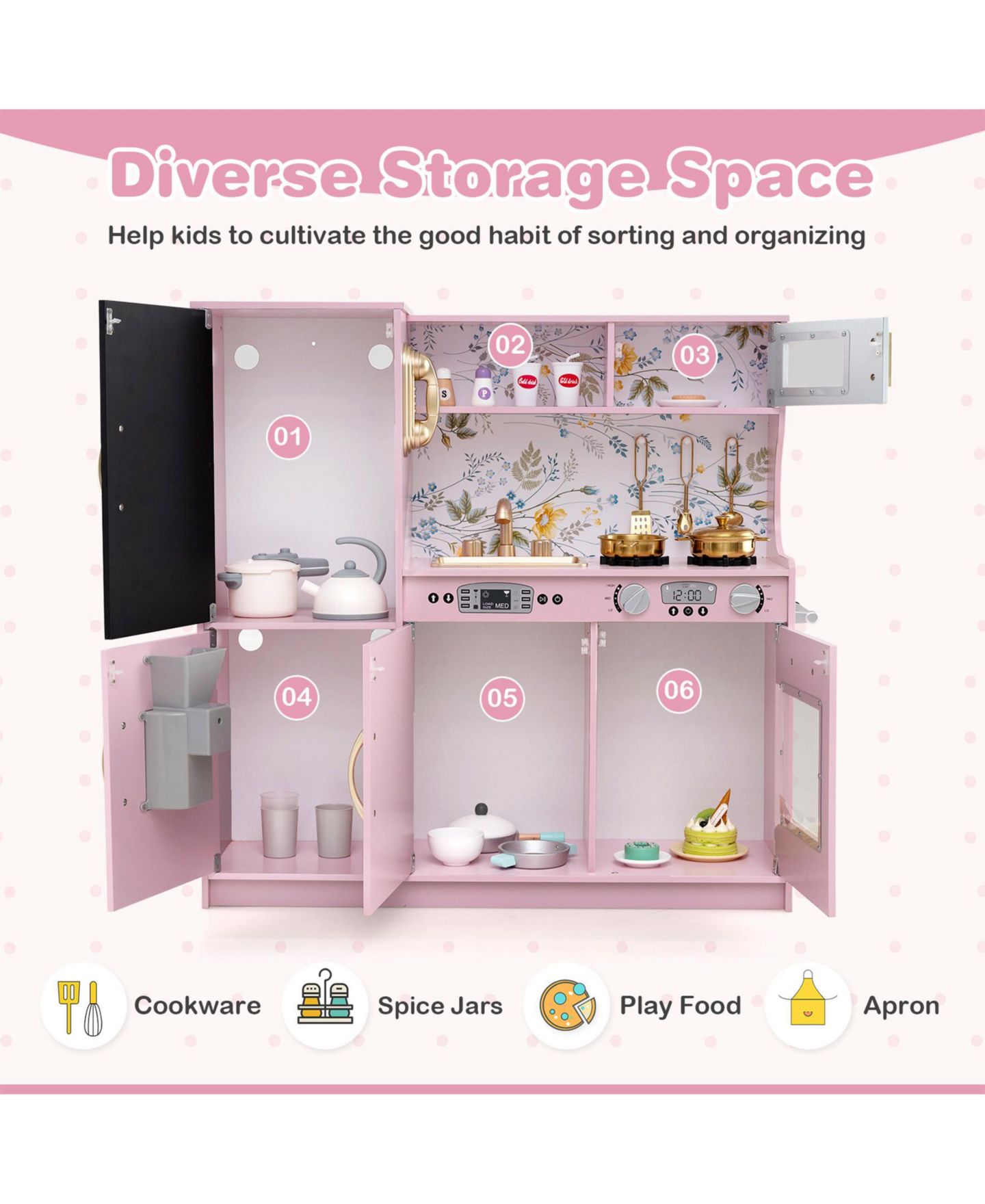 Детская игрушка SUGIFT Toddler Pretend Play Kitchen for Boys and Girls 3-6 Years, цвет: Розовый — фото 3