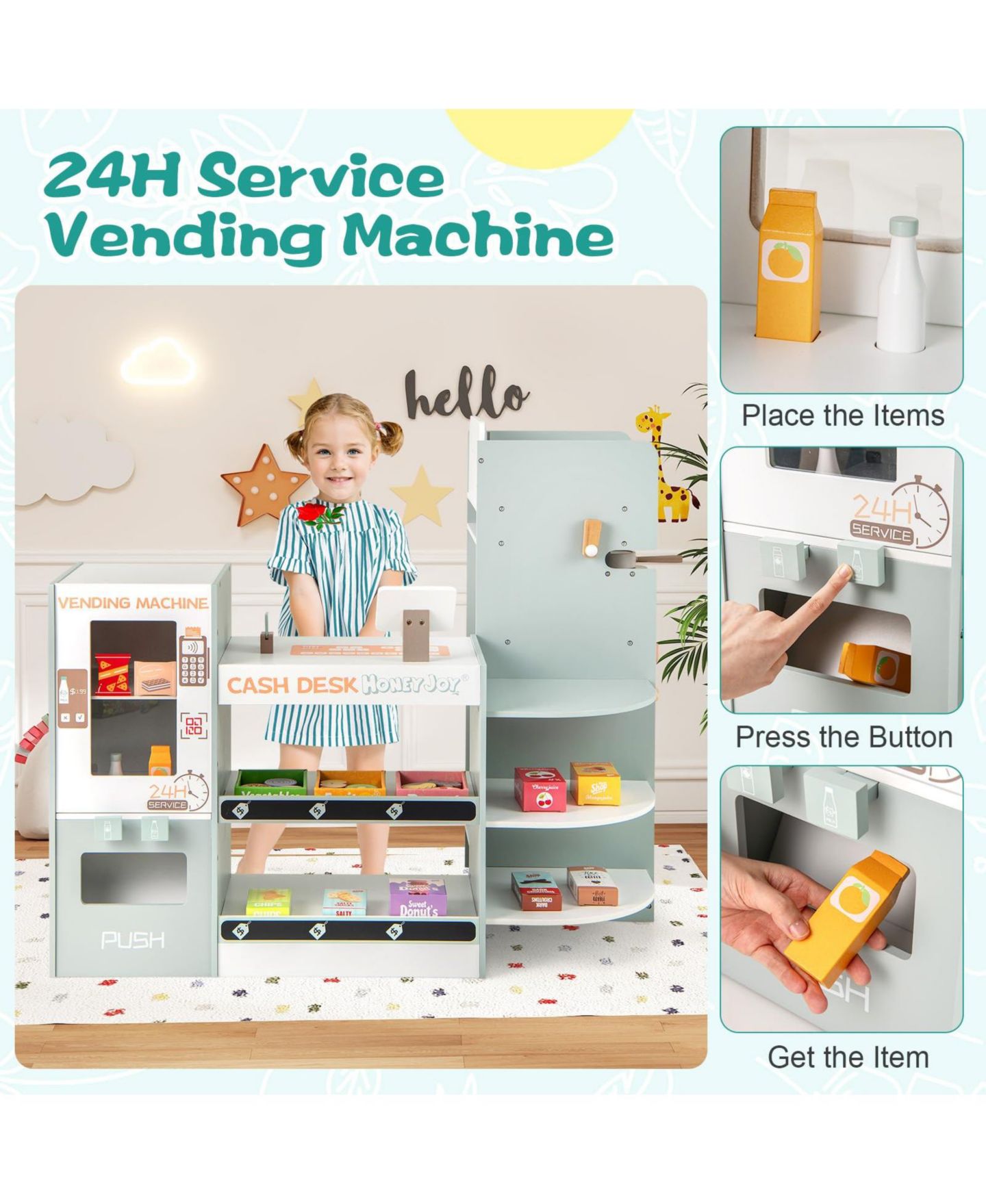 Детский игровой набор Mecale Grocery Store Vending Machine 30-Piece Playset, Ages 3+, цвет: Зелёный — фото 4