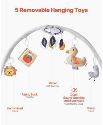 Baby Play Gym Mat with 6 Sensory Toys, Tummy Time Activity Mat 39.1" x 33.7