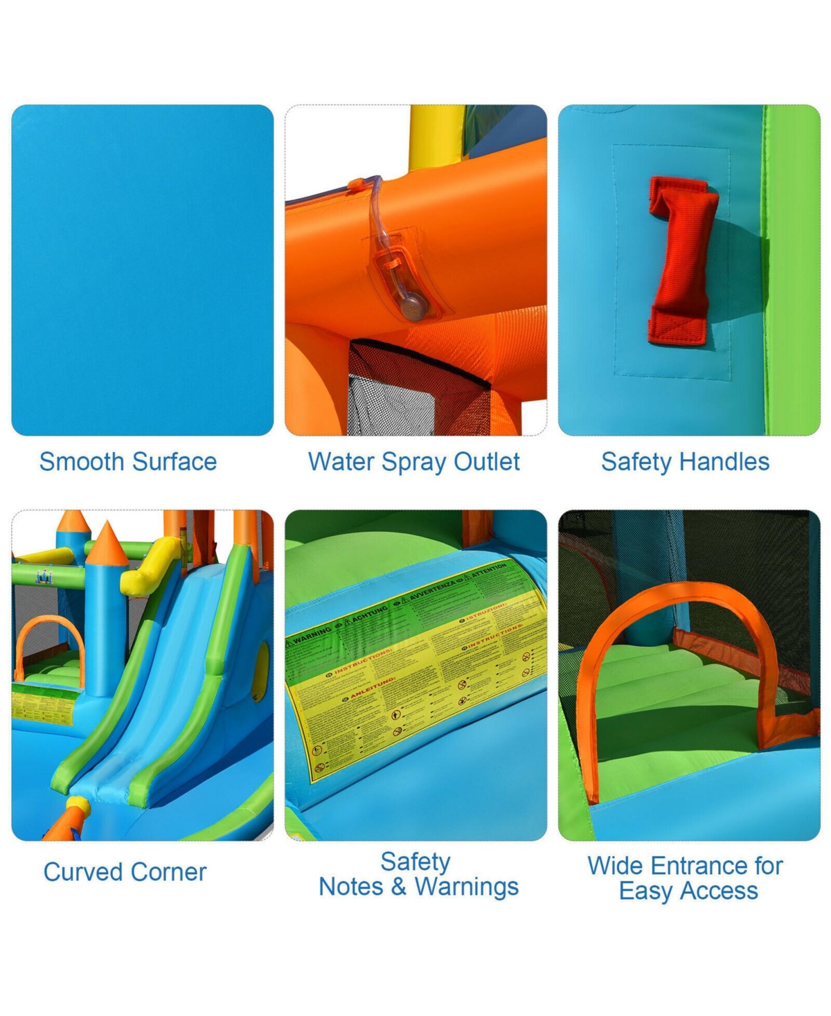 Inflatable Water Slide Kids Bounce House Splash Water Pool with 735W Blower