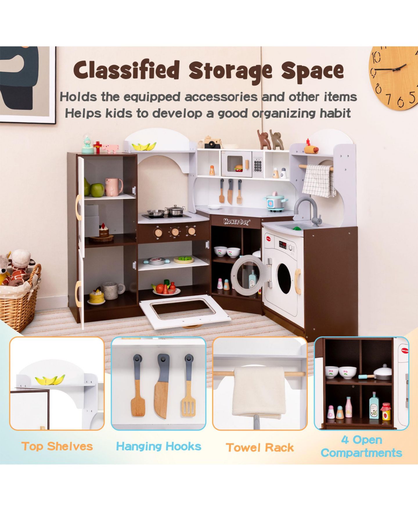 Детский игровой набор SUGIFT Wooden Corner Kitchen Playset, Ages 3+, цвет: Коричневый — фото 6