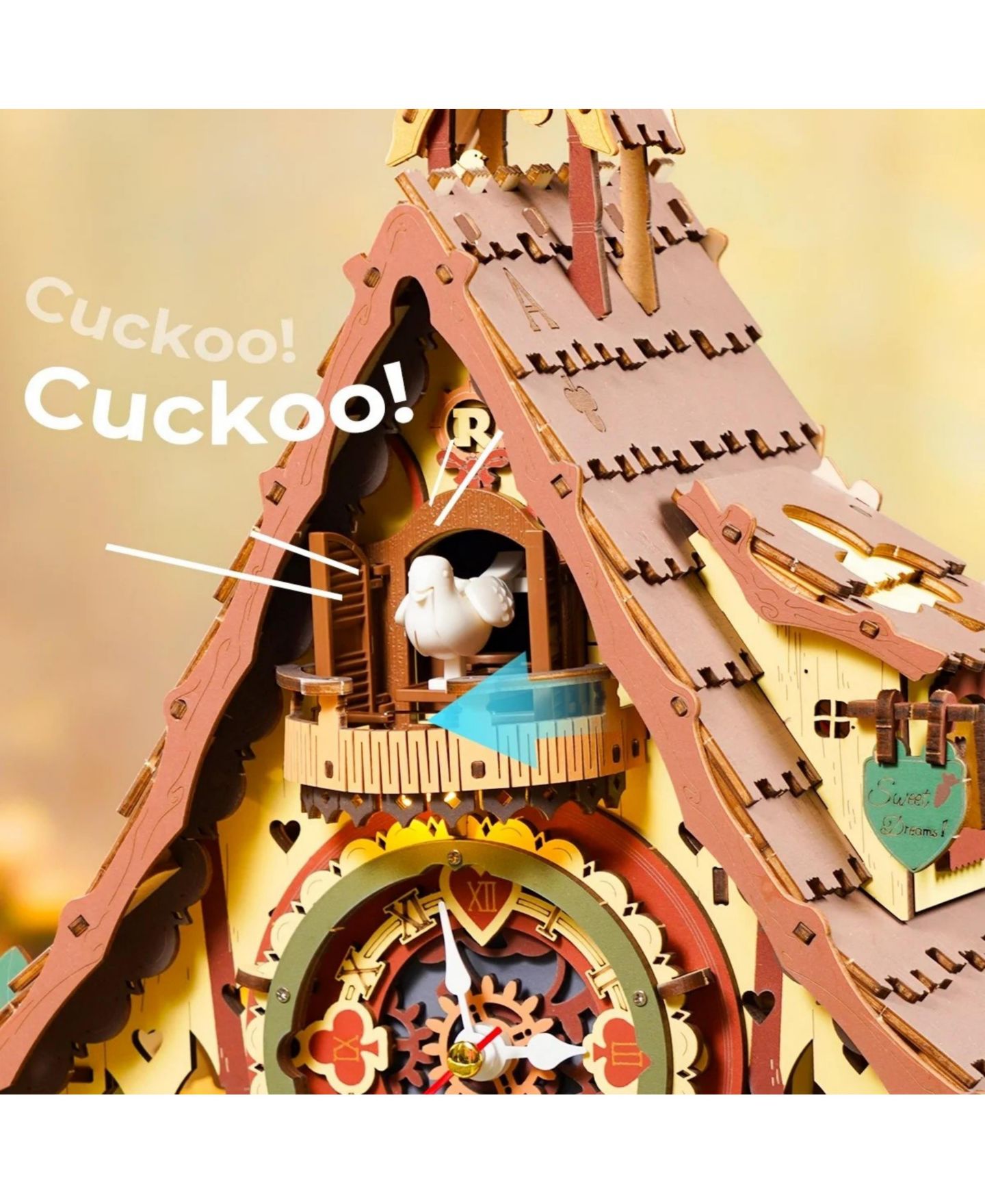Детские конструкторы Robotime Cuckoo Clock 200+ Piece Mechanical 3D Wooden Puzzle, Ages 14+ — фото 6