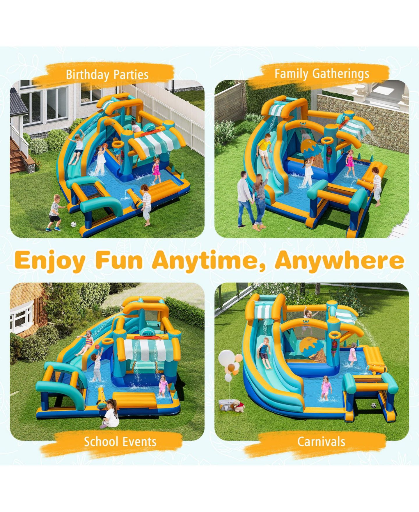 Детская игрушка SUGIFT Inflatable Water Slide Bounce House with 735W Blower, Up to 5 Players, Ages 3+, цвет: Синий — фото 8