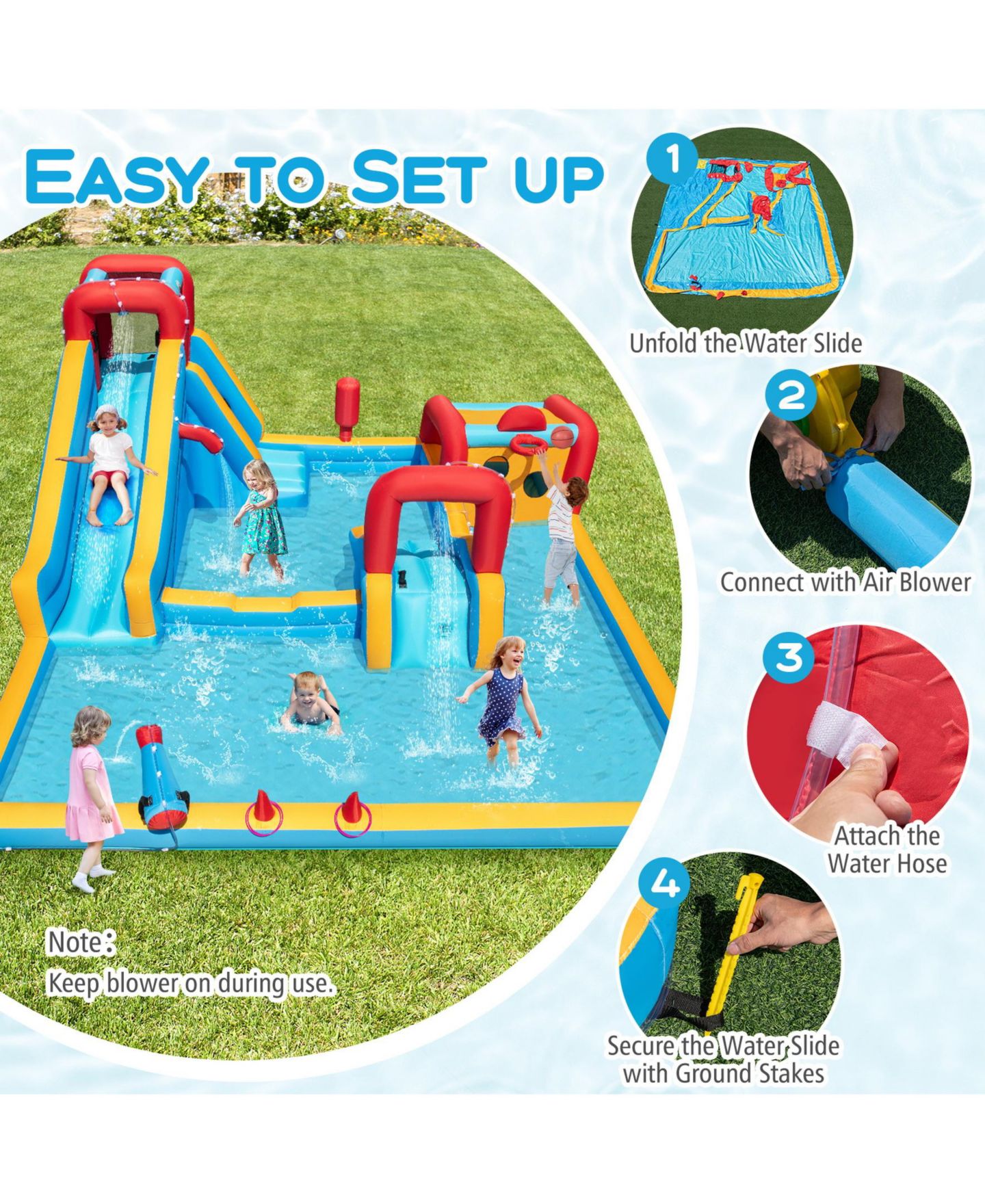 Детская игрушка SUGIFT Inflatable Double Water Slide Park 9-in-1 Giant Bounce House 735W Blower Included, цвет: Синий — фото 9