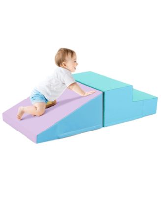 2-Piece Step and Slide Climber for Infants and Toddlers Baby Soft Play Set Foam Blocks-Blue