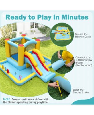 Inflatable Bounce House 7-in-1 Bouncy Castle with Slide and Tunnel without Blower