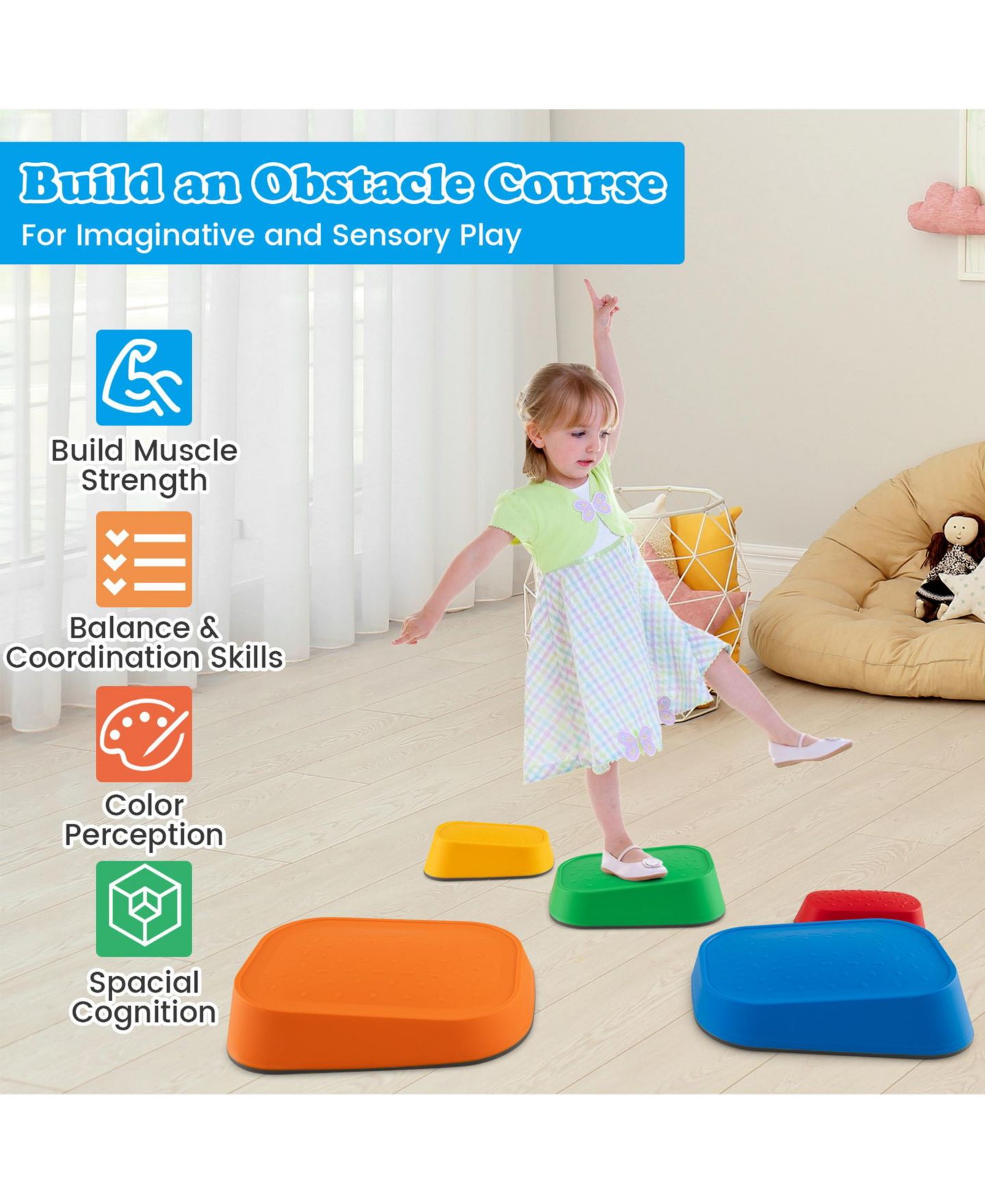 Детские игрушки SUGIFT Stepping Stone Non-Slip 5-Piece Indoor/Outdoor Set, Ages 3+, цвет: Синий — фото 10