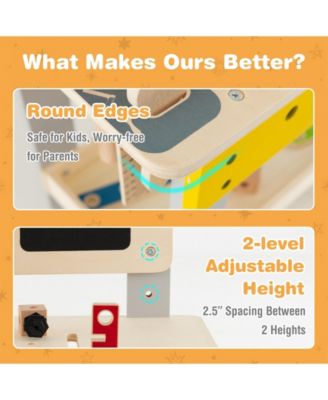 Wooden Pretend Play Workbench Set with Blackboard for Toddlers Ages 3+