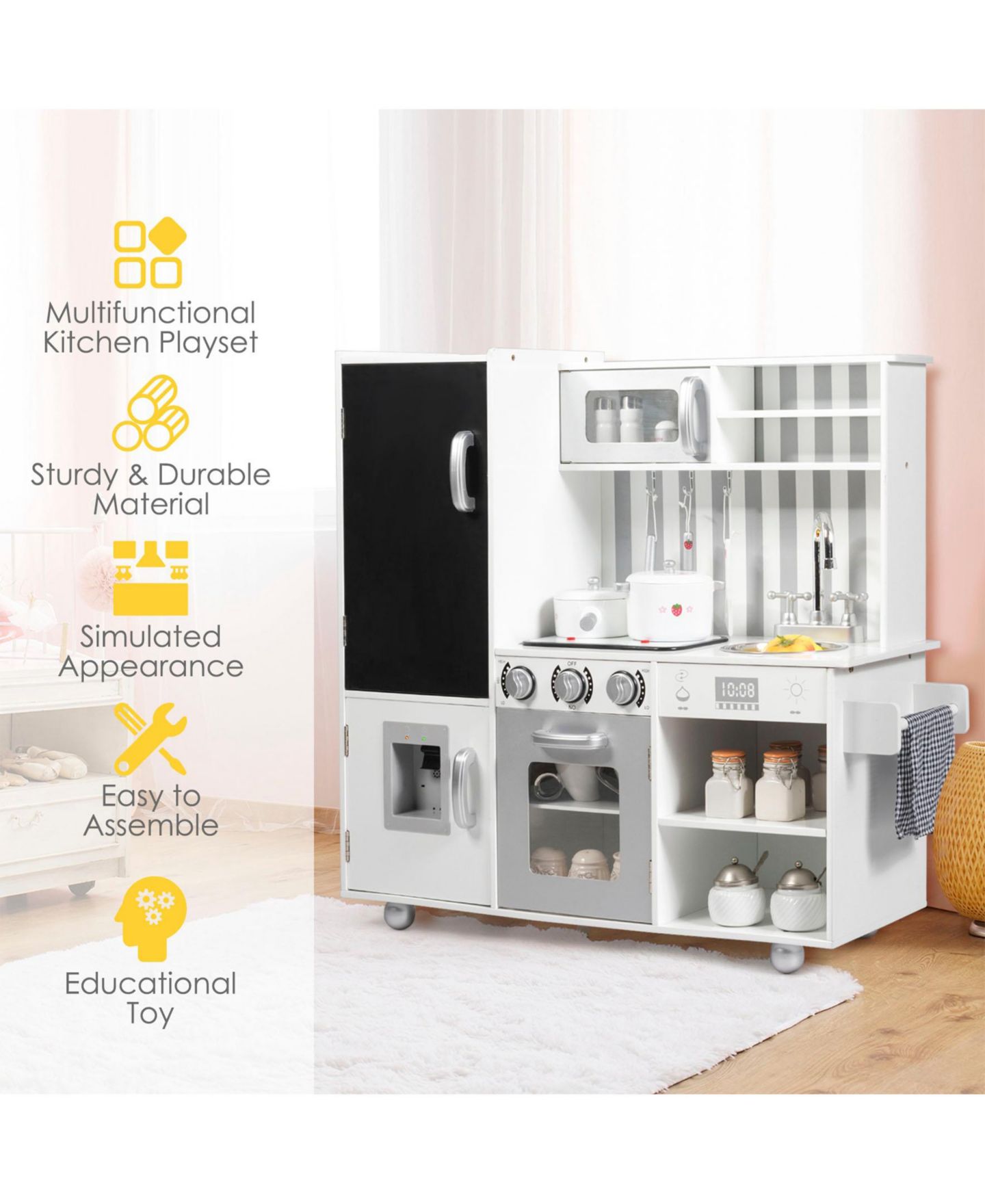 Детские игрушки SUGIFT Wooden Play Kitchen Set with Sound Effects, Ages 3+, цвет: Белый — фото 7