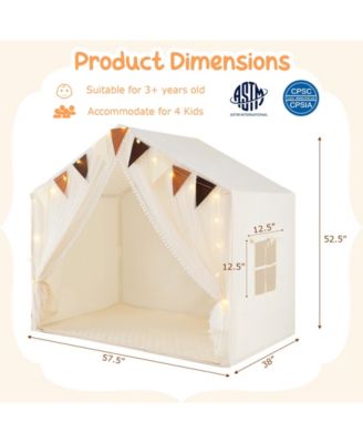 Large Toddler Playhouse Tent with Door Curtains Windows-Beige