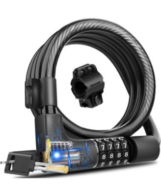 Combination Bike Lock Cable, High Security 5-Digit Resettable Anti-Theft Lock with Mounting Bracket for Bikes and Scooters - 12mm with Key