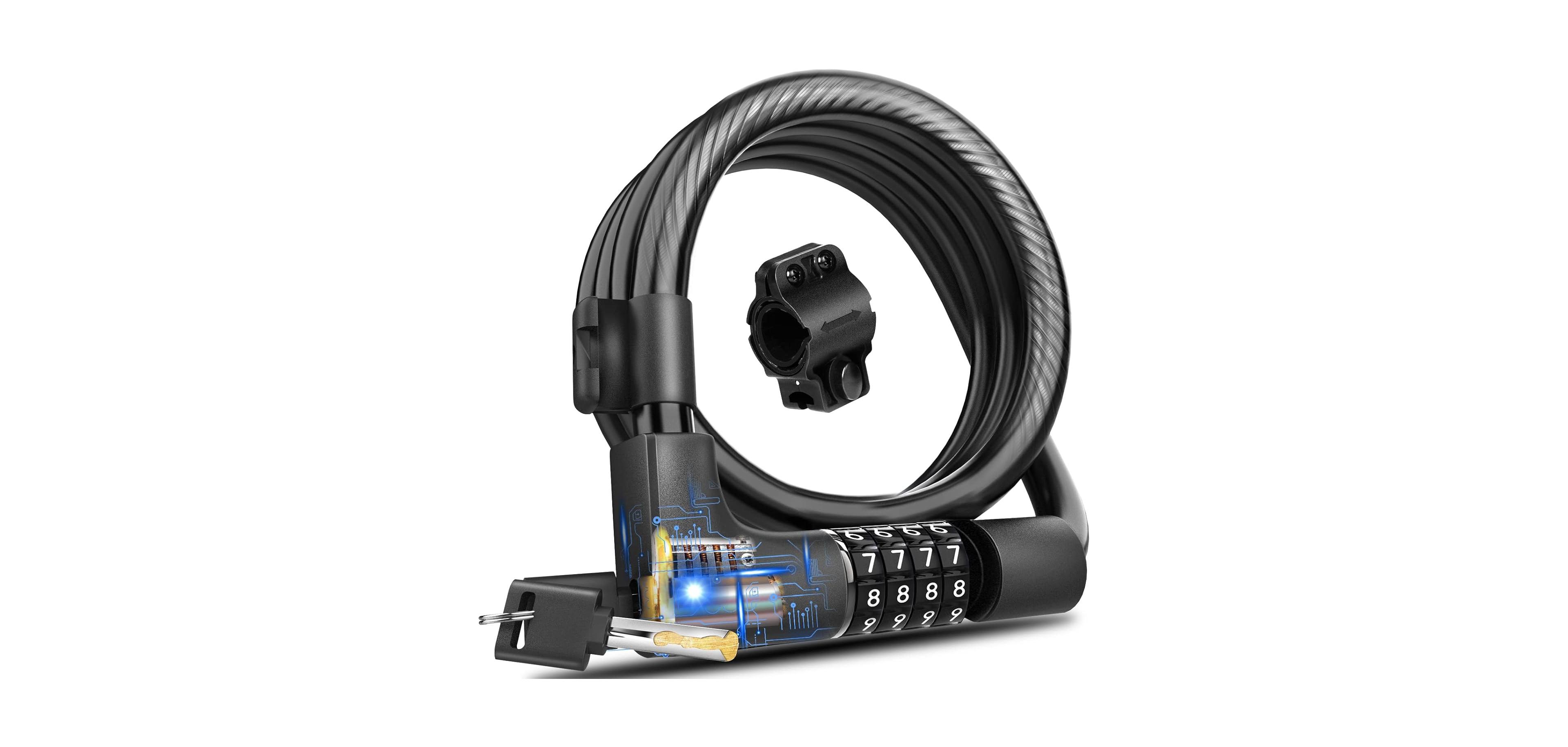 Batfox Combination Bike Lock Cable, High Security 5-Digit Resettable Anti-Theft Lock with Mounting Bracket for Bikes and Scooters - 12mm with Key