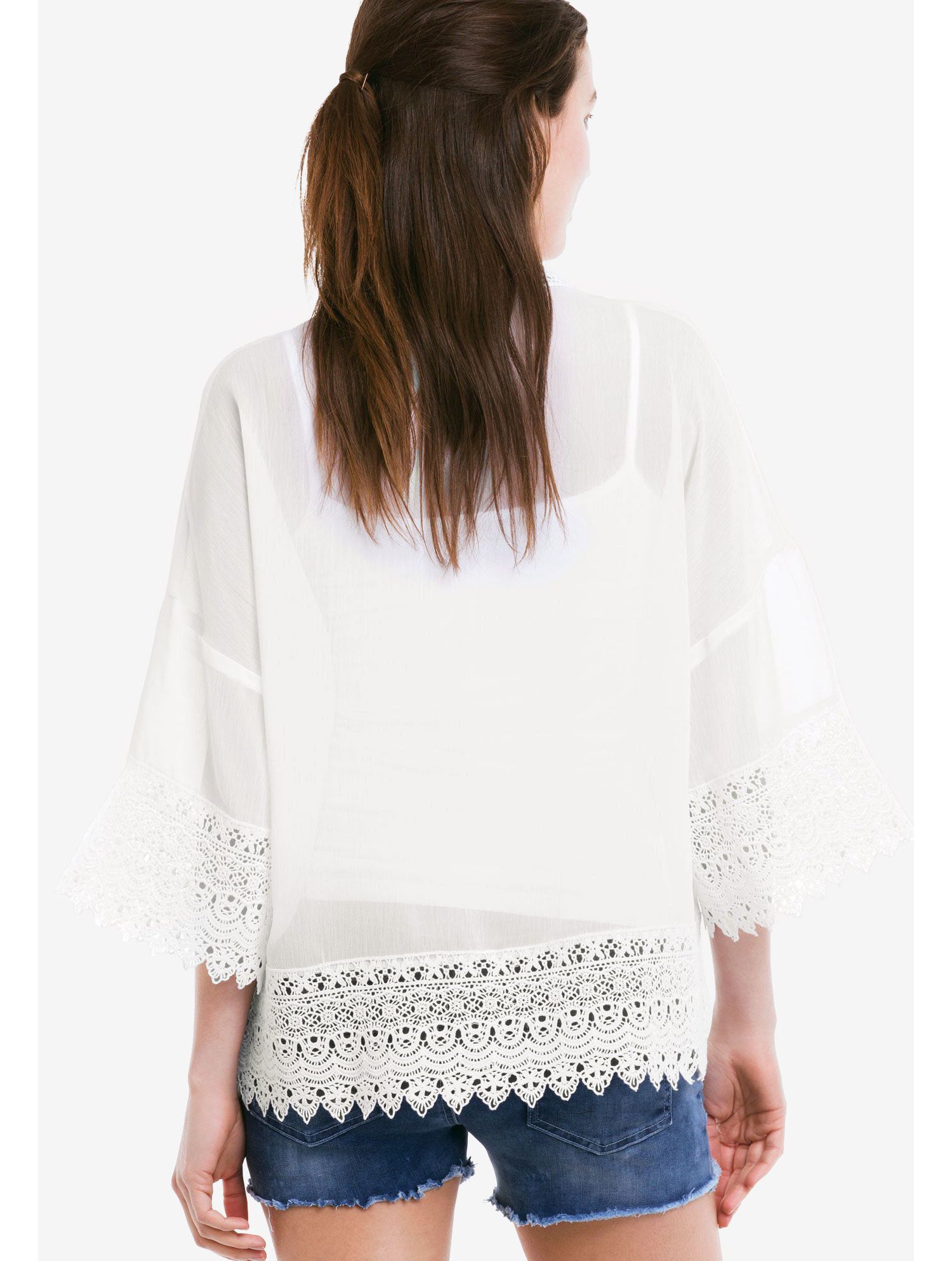 Plus Size Sheer Lace Trim Kimono Cardigan
