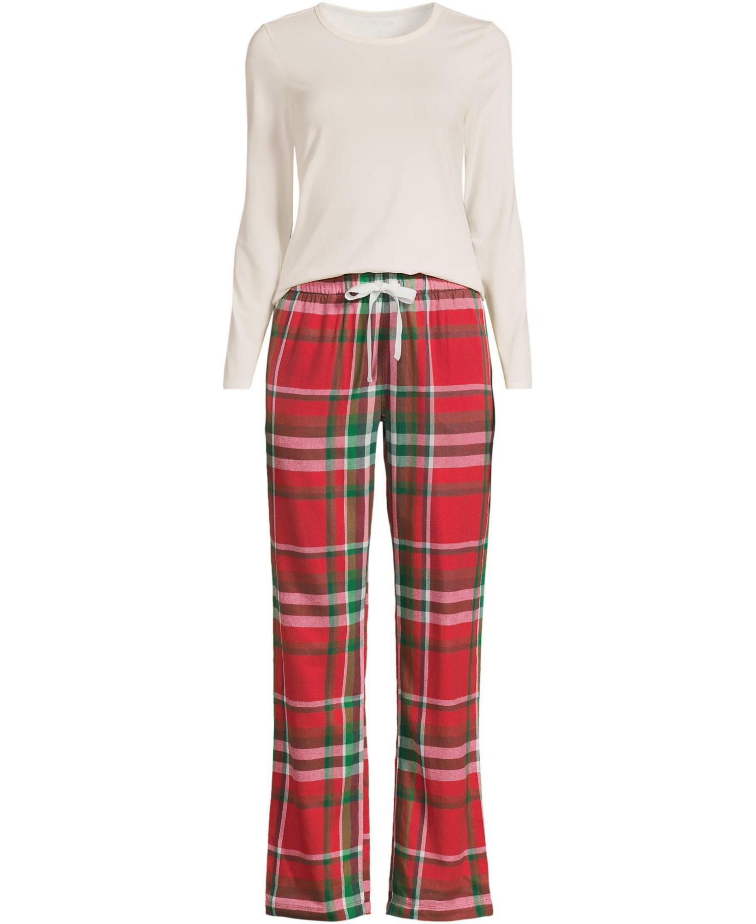 Plus Size Pajama Gift Set - Knit Long Sleeve Top and Flannel Pants