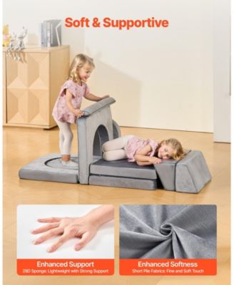 Modular Kids Play Couch 10-Piece Sectional Toddler Sofa with Armrests, Gray