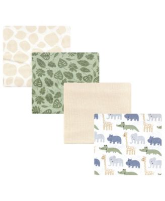 Cotton Flannel Receiving Blankets 4-Pack, Wild Leaf Safari