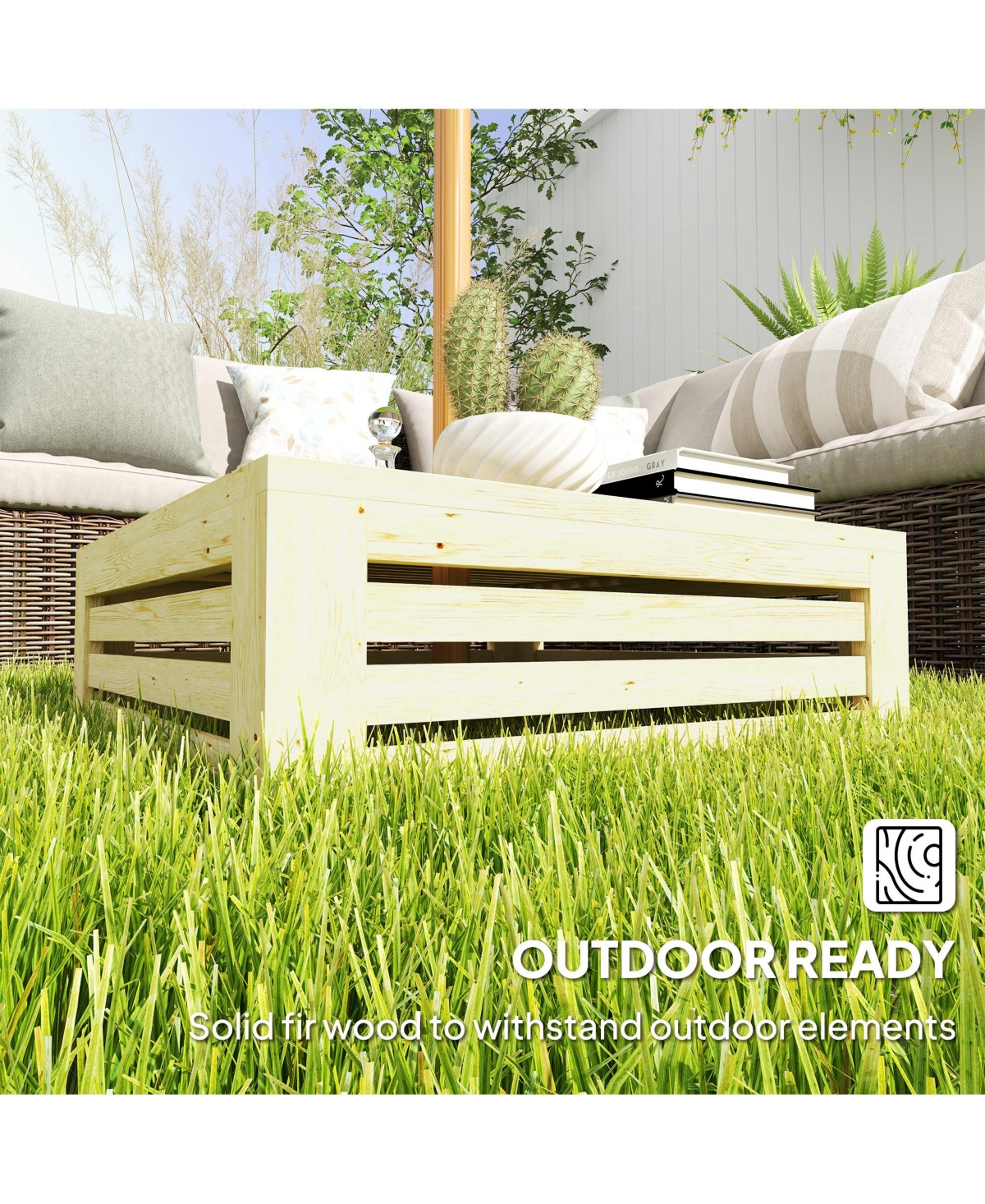 Outsunny Outdoor Storage Box for Umbrella Base, Wooden End Table