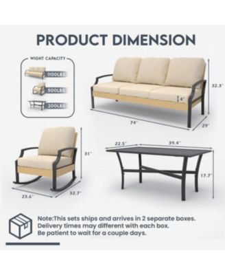 Outdoor Patio Furniture Set with Rocking Chair, 4 Piece Rattan Conversation Bistro Set with Coffee Table