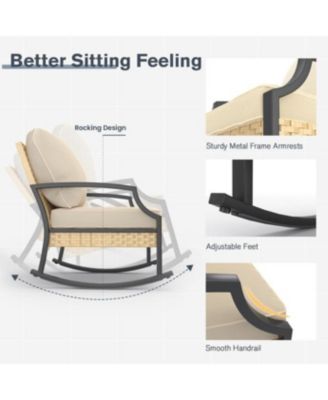 Outdoor Patio Furniture Set with Rocking Chair, 4 Piece Rattan Conversation Bistro Set with Coffee Table