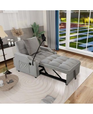 3-in-1 Convertible Velvet Chair Bed, Pull Out Sofa Sleeper with USB, Cupholders & Phone Holder, 68.9'' Bed for Small Spaces