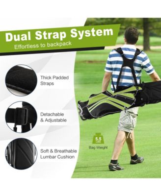 Golf Stand Cart Bag with 6-Way Divider Carry Pockets-Green