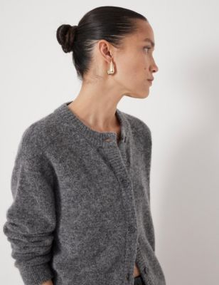 Women's Crew Neck Boxy Wool Blend Cardigan Sweaters