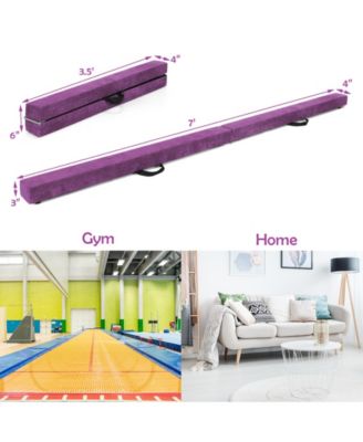 7 Feet Folding Portable Floor Balance Beam with Handles for Gymnasts-Purple