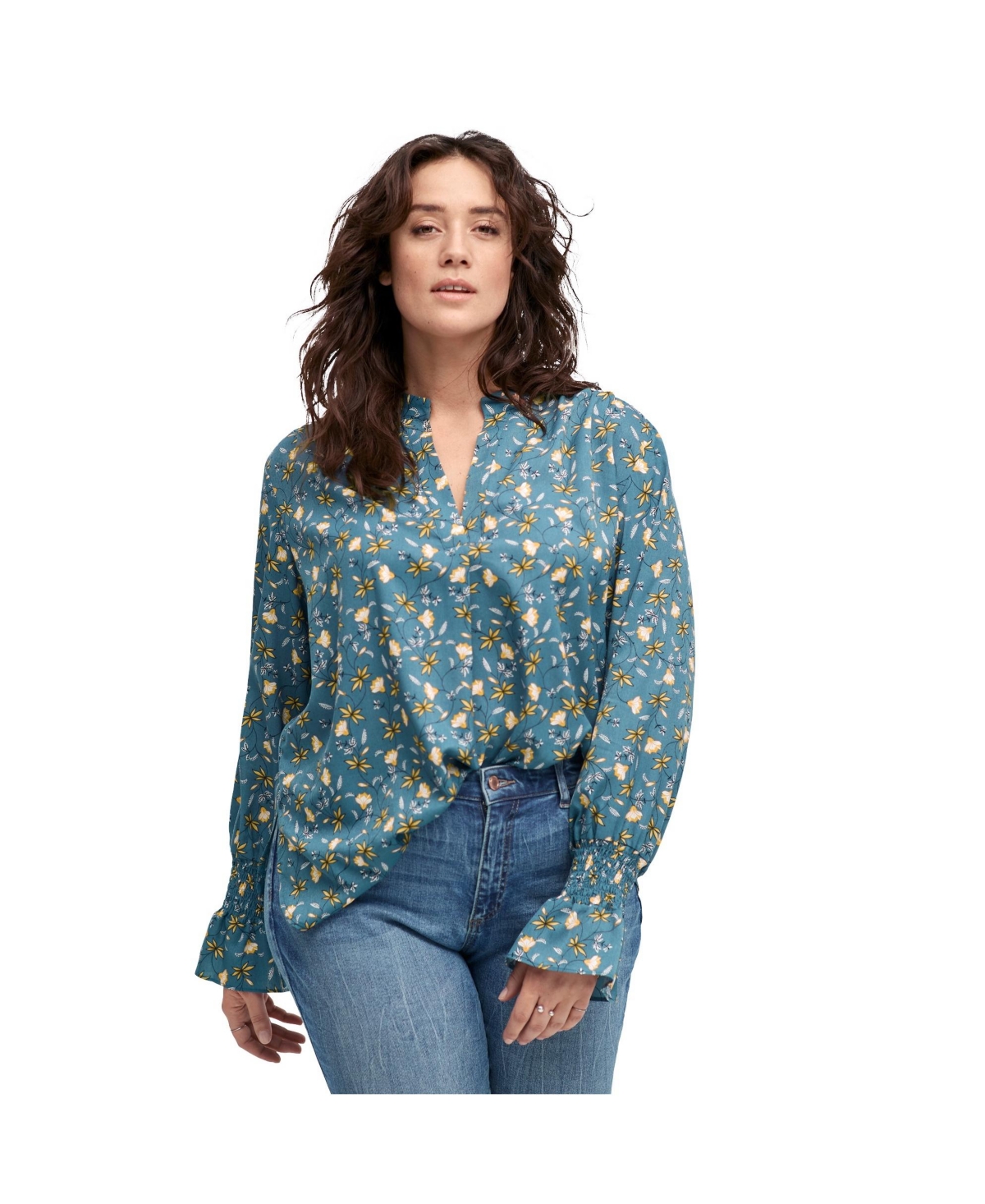ellos Women's Floral Notch-Neck Blouse