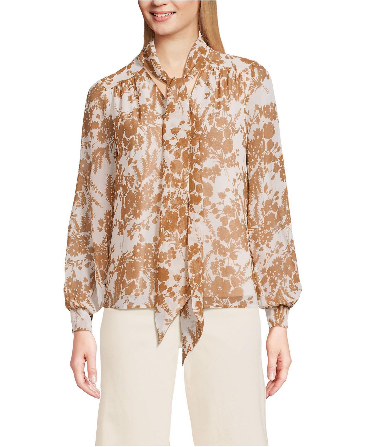 Women's Chiffon Removable Tie Neck Blouse