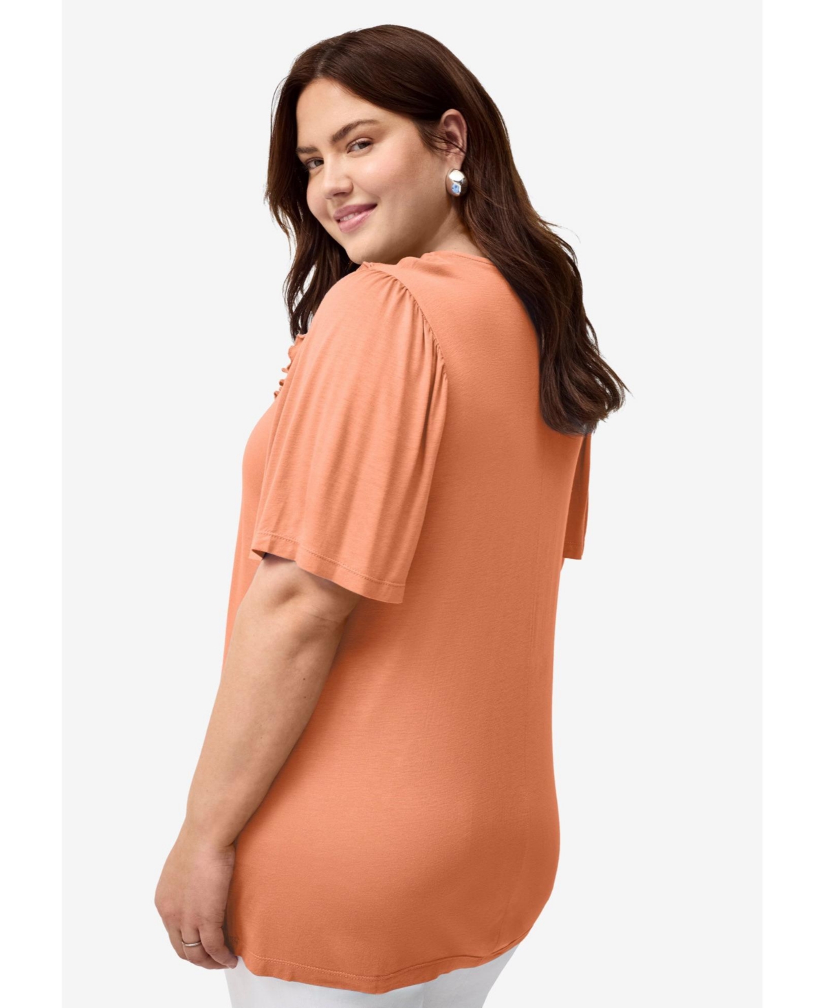 ellos Women's Ruffle Neckline Flutter Sleeve Tunic