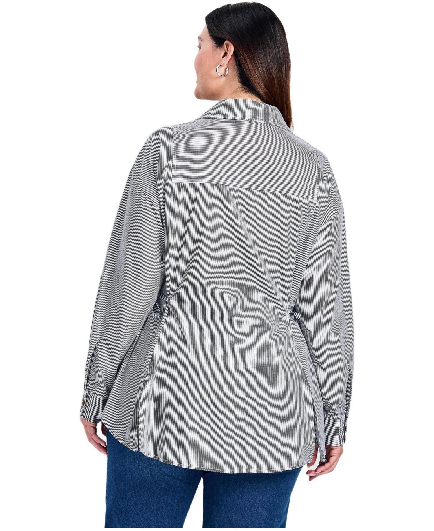 Women's Ray Stripe Poplin Shirt with Tie Detail