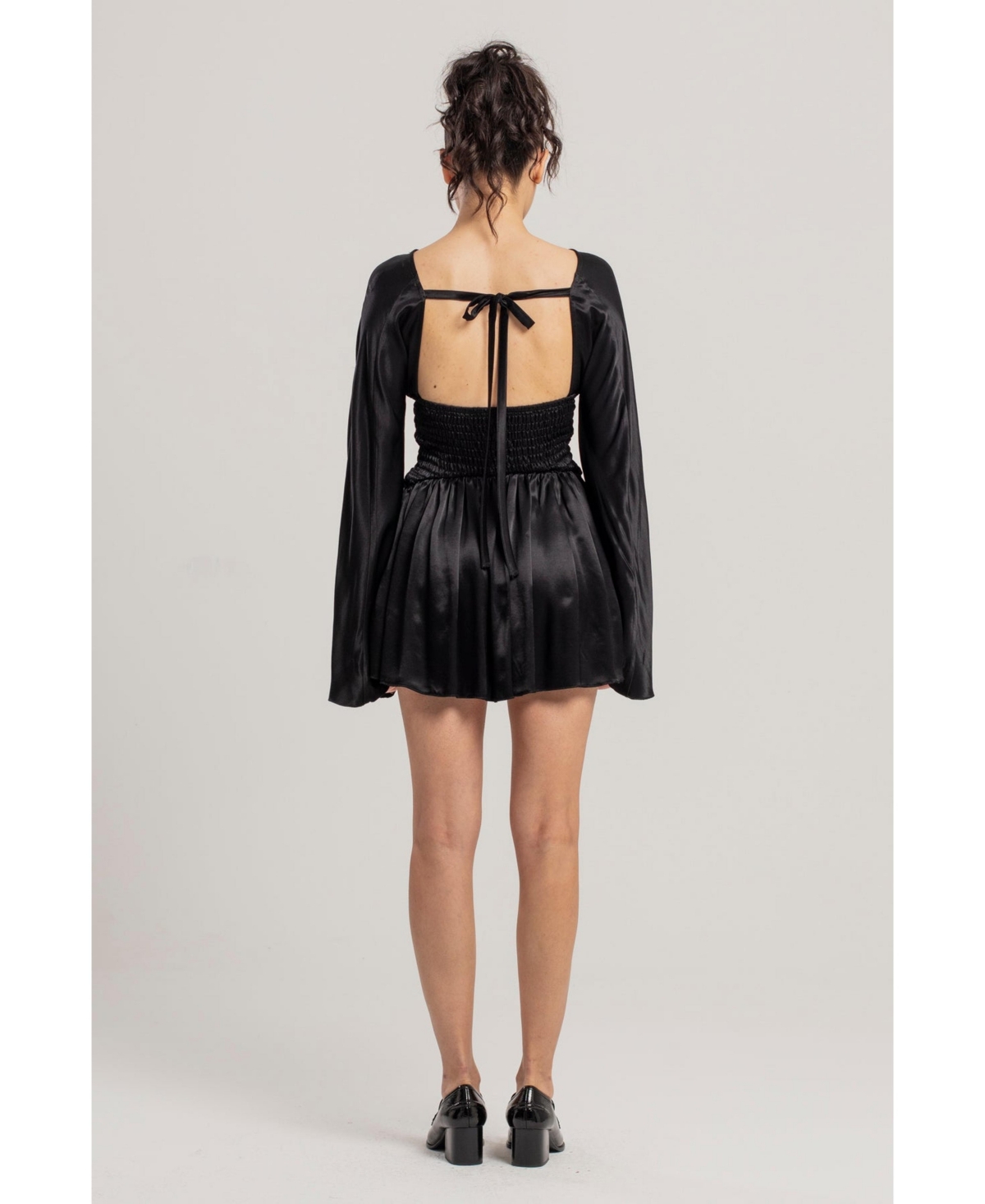 Pcfg Women's Jet Black Long-Sleeve Deep V-Neck Mini Dress