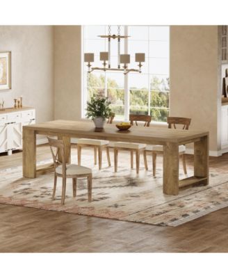 86.61-Inch Dining Table for 6-8, Farmhouse Narrow Kitchen Table with Pedestal Base Only Table)