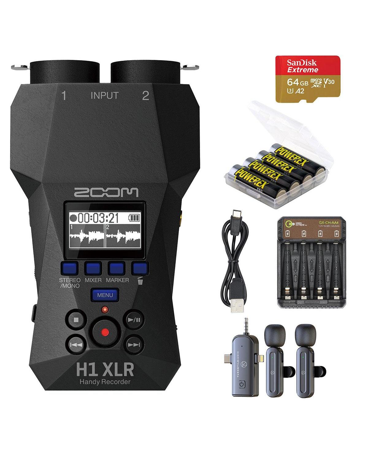 Zoom H1 Xlr 32-Bit Float Handy Recorder, Bundle with 64GB Uhs-i microSDXC Memory Card with SD Adapter, Wireless Lavalier Mic, 4x Aa NiMH Batteries,